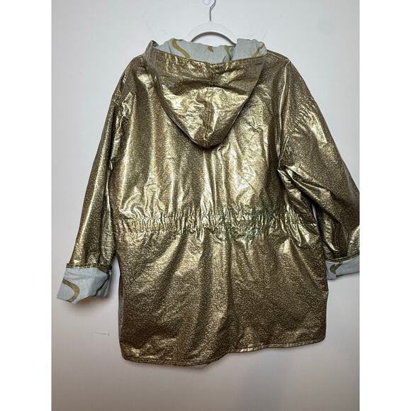 Vintage Wippette Gold Metallic‎ Hooded Raincoat Women's L Retro 80s/90s Zip - Picture 2 of 11